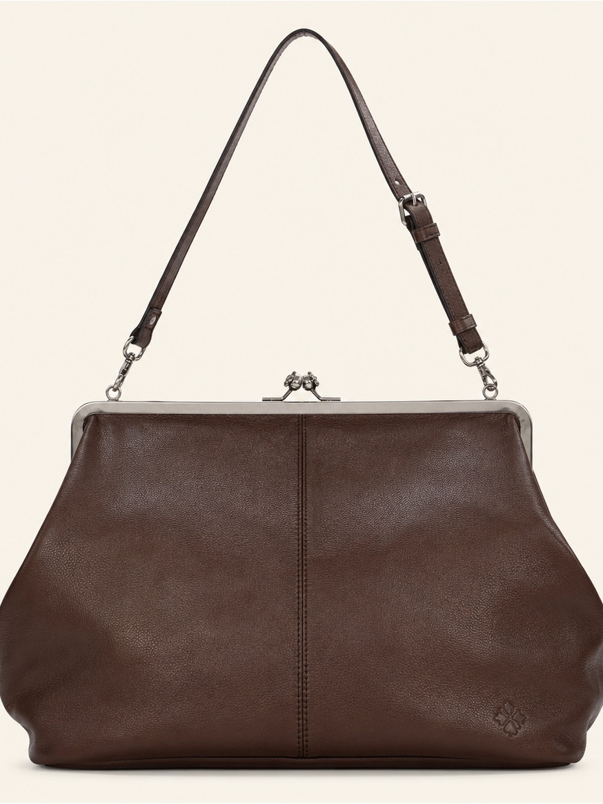 Patricia Nash Brown Leather Kiss-Lock Frame Tote